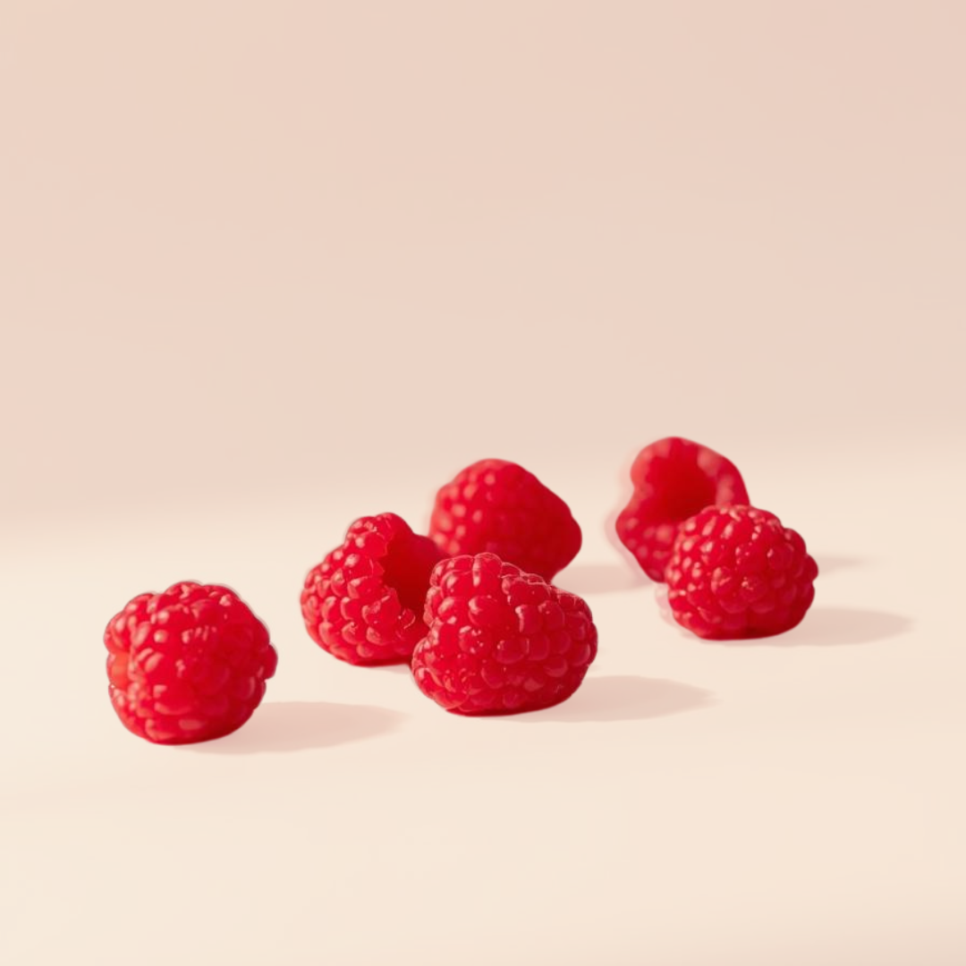 Red raspberries on a beige background