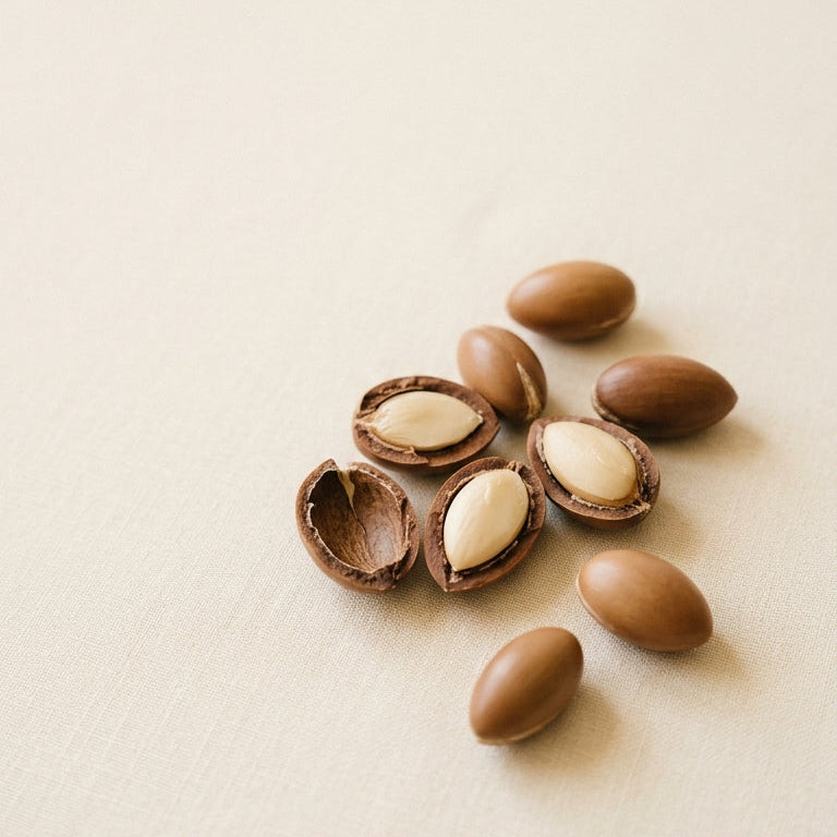 Argan Seeds on a light beige background