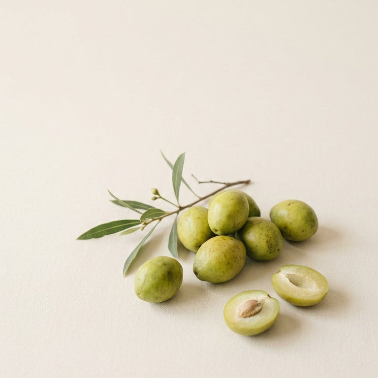 Kakady plum with leaves on a beige background